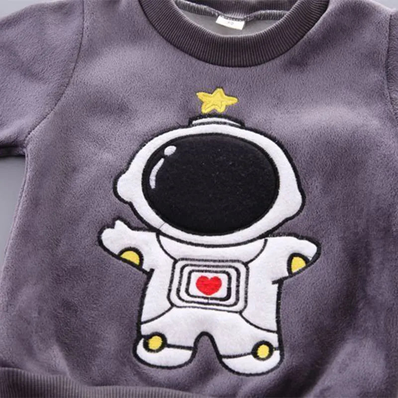 Baby Boys Clothes Sets Autumn Winter Thick Fleece Astronaut Hooded Vest Coat Pants 3Pcs for Kids Casual Outfits Girls Warm Suit