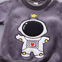 Baby Boys Clothes Sets Autumn Winter Thick Fleece Astronaut Hooded Vest Coat Pants 3Pcs for Kids Casual Outfits Girls Warm Suit