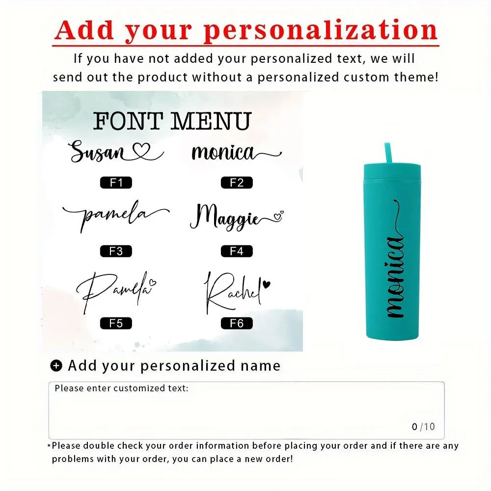 Customizable Matte Skinny Tumbler with Straw, Personalized Name Travel Cup