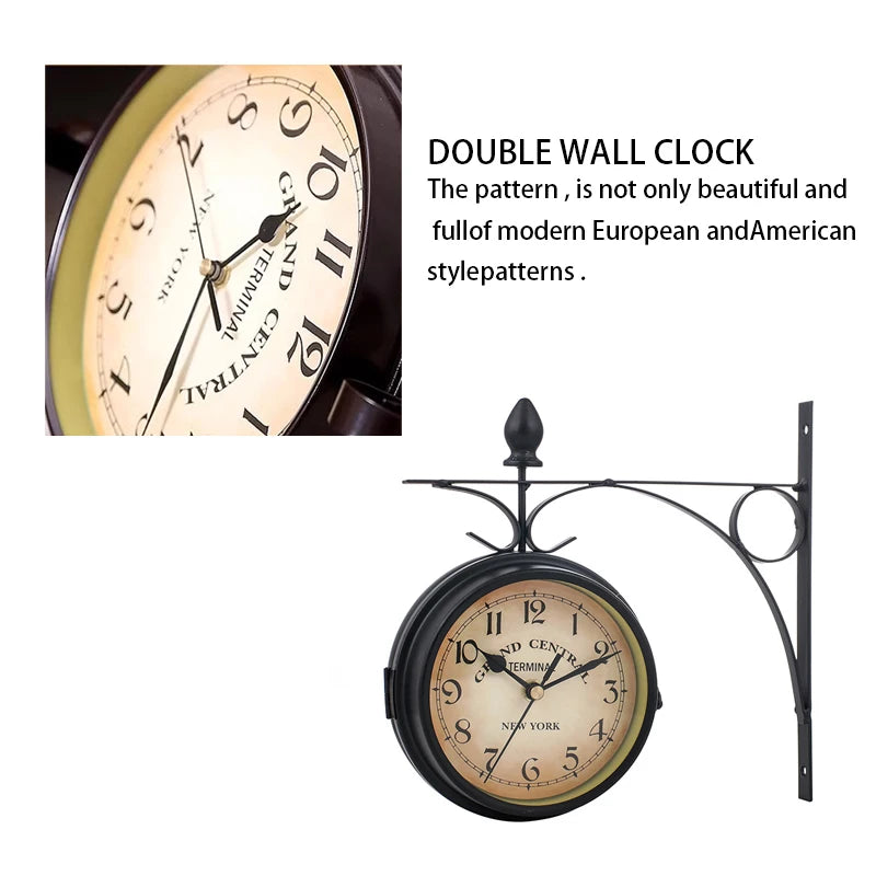 Vintage Double-Sided Round Wall Clock Decor
