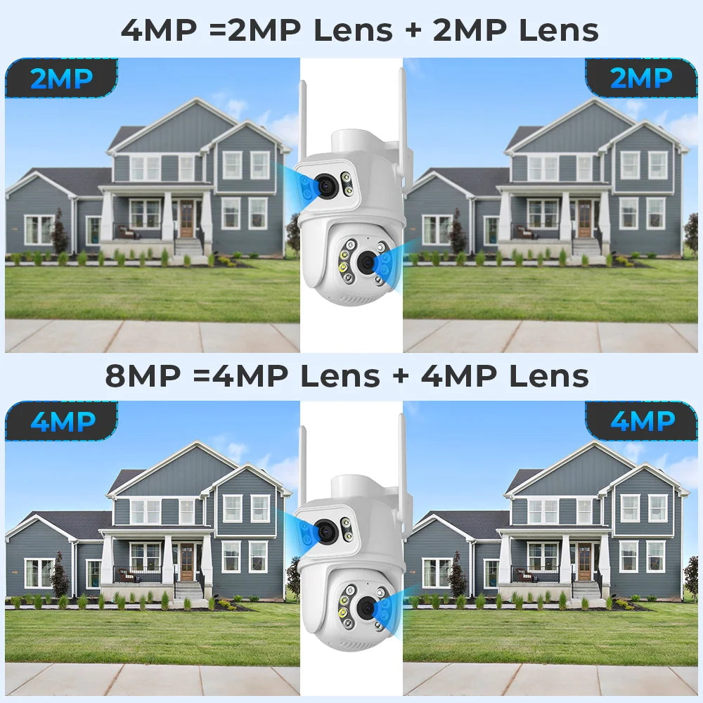 8MP 4K PTZ Wifi Camera Dual Lens with Dual Screen Ai Human Detect Auto Tracking Wireless Outdoor Surveillance Camera iCSee App