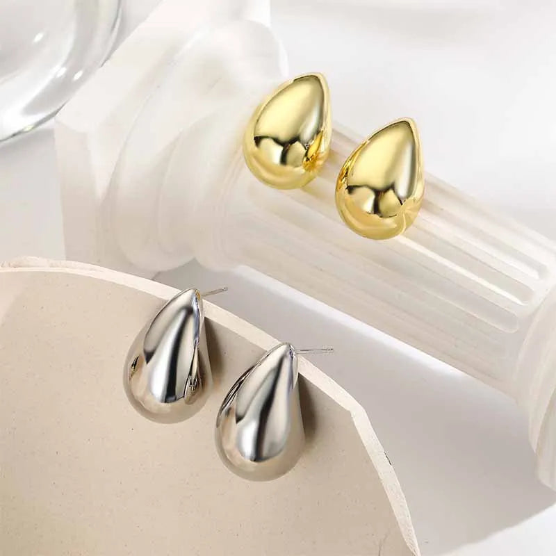 Vintage Gold Color Chunky Water Drop Dome Stud Earrings