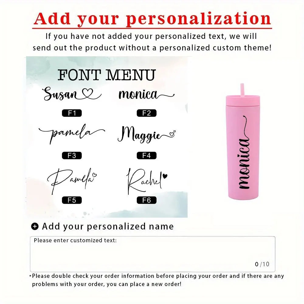 Customizable Matte Skinny Tumbler with Straw, Personalized Name Travel Cup