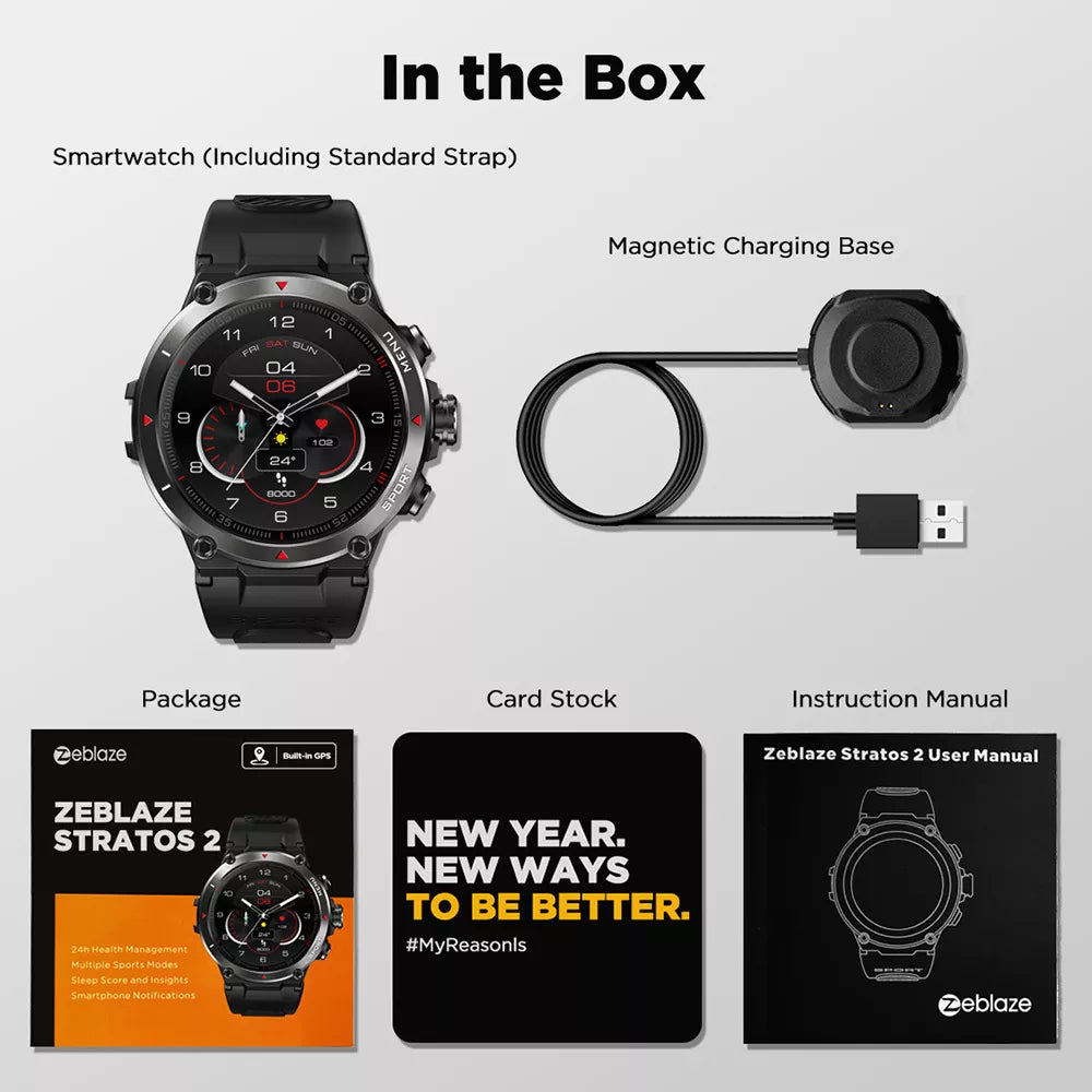 [The New 2022] Zeblaze Stratos 2 GPS Smart Watch AMOLED Display 24h Health Monitor 5 ATM Long Battery Life Smartwatch for Men