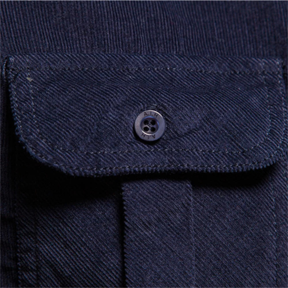 Vintage Business Casual Fashion Solid Color Corduroy Men Shirts