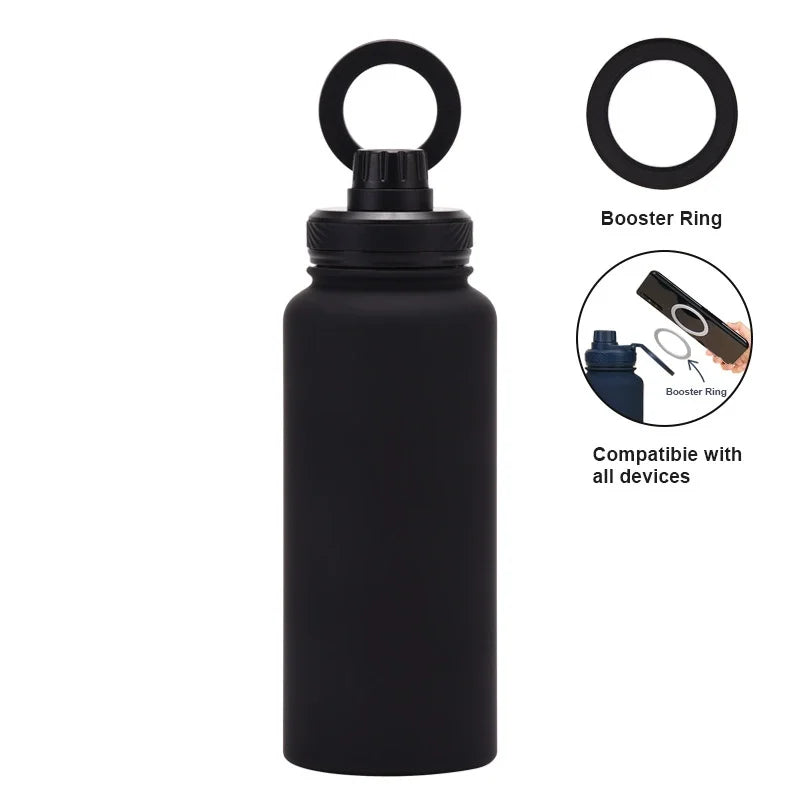 Customizable 1L Magnetic Water Bottle with Phone Holder, Personalized Gift