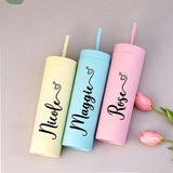 Customizable Matte Skinny Tumbler with Straw, Personalized Name Travel Cup