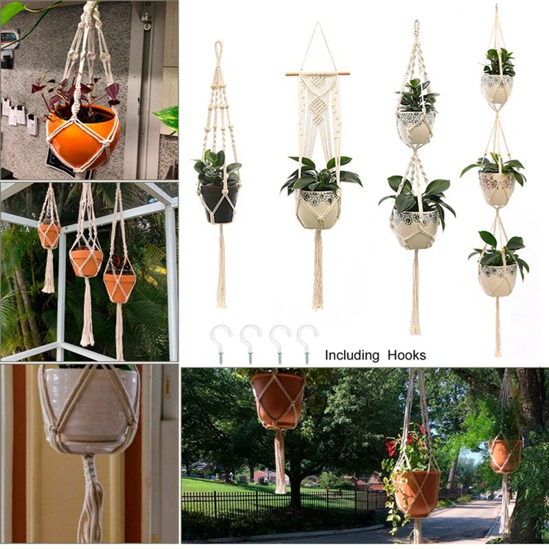 Boho Macrame Vintage Hanging Basket for Gardens