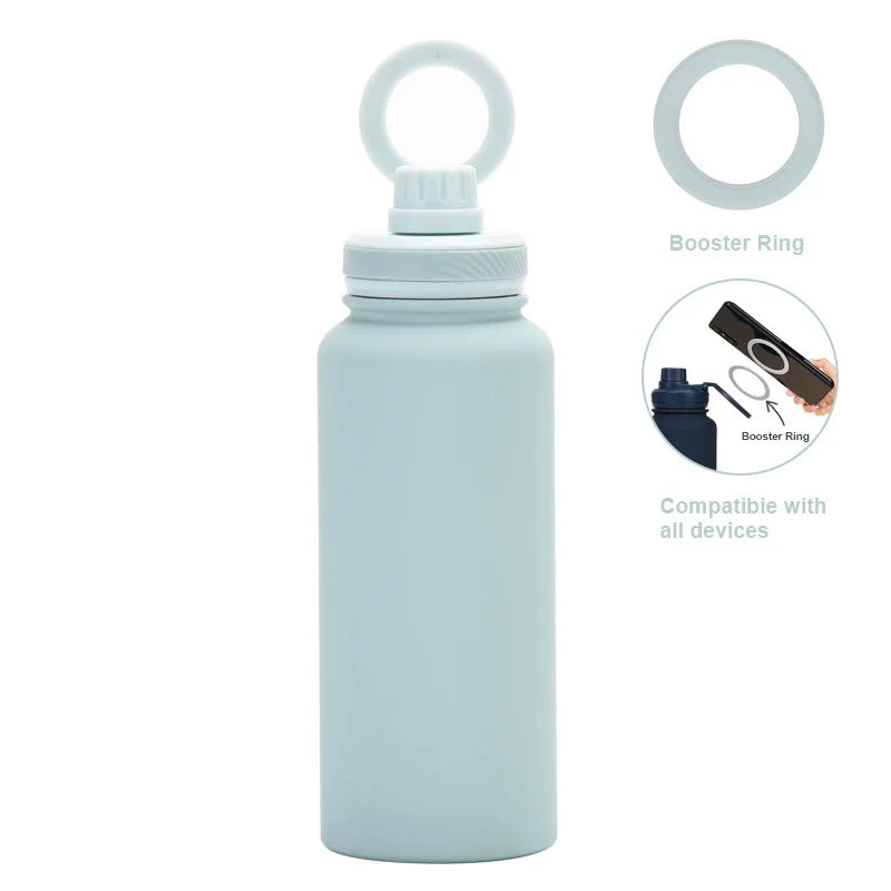 Customizable 1L Magnetic Water Bottle with Phone Holder, Personalized Gift
