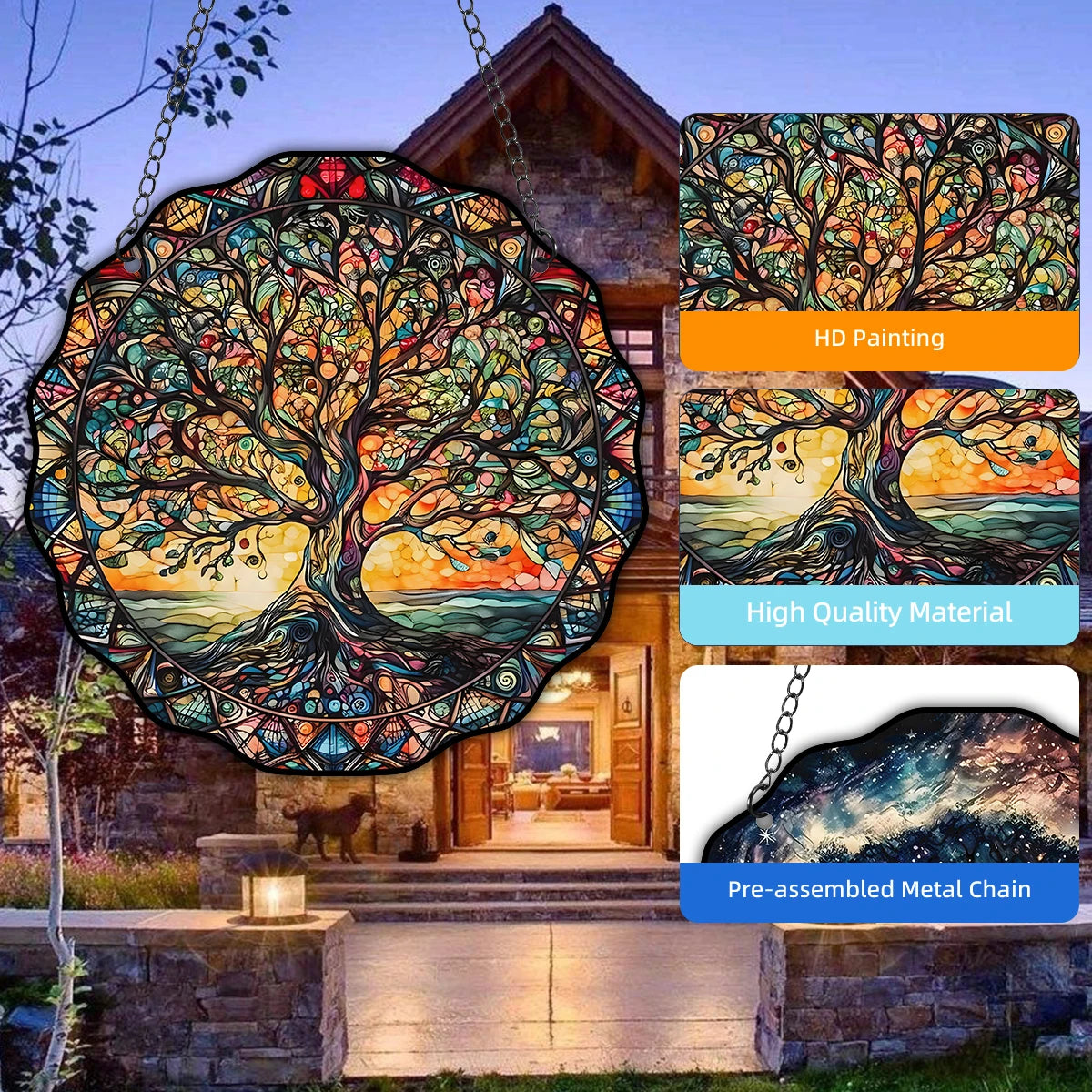 Vintage Tree of Life Wall Art Decor Sun Hanging Sign