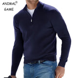 Vintage Long Sleeve Pullover Solid Color Half Zipper Sweaters