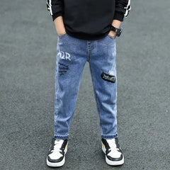Boys 2023 New Jeans Black Autumn Winter Pants 100% Cotton Trousers denim