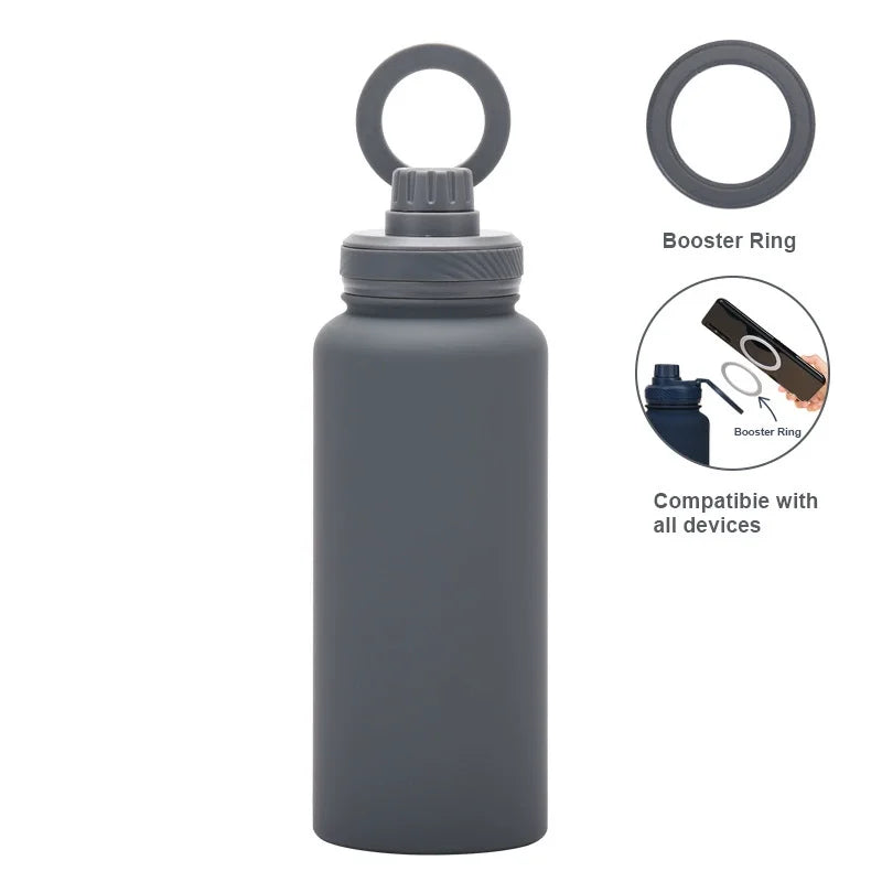 Customizable 1L Magnetic Water Bottle with Phone Holder, Personalized Gift