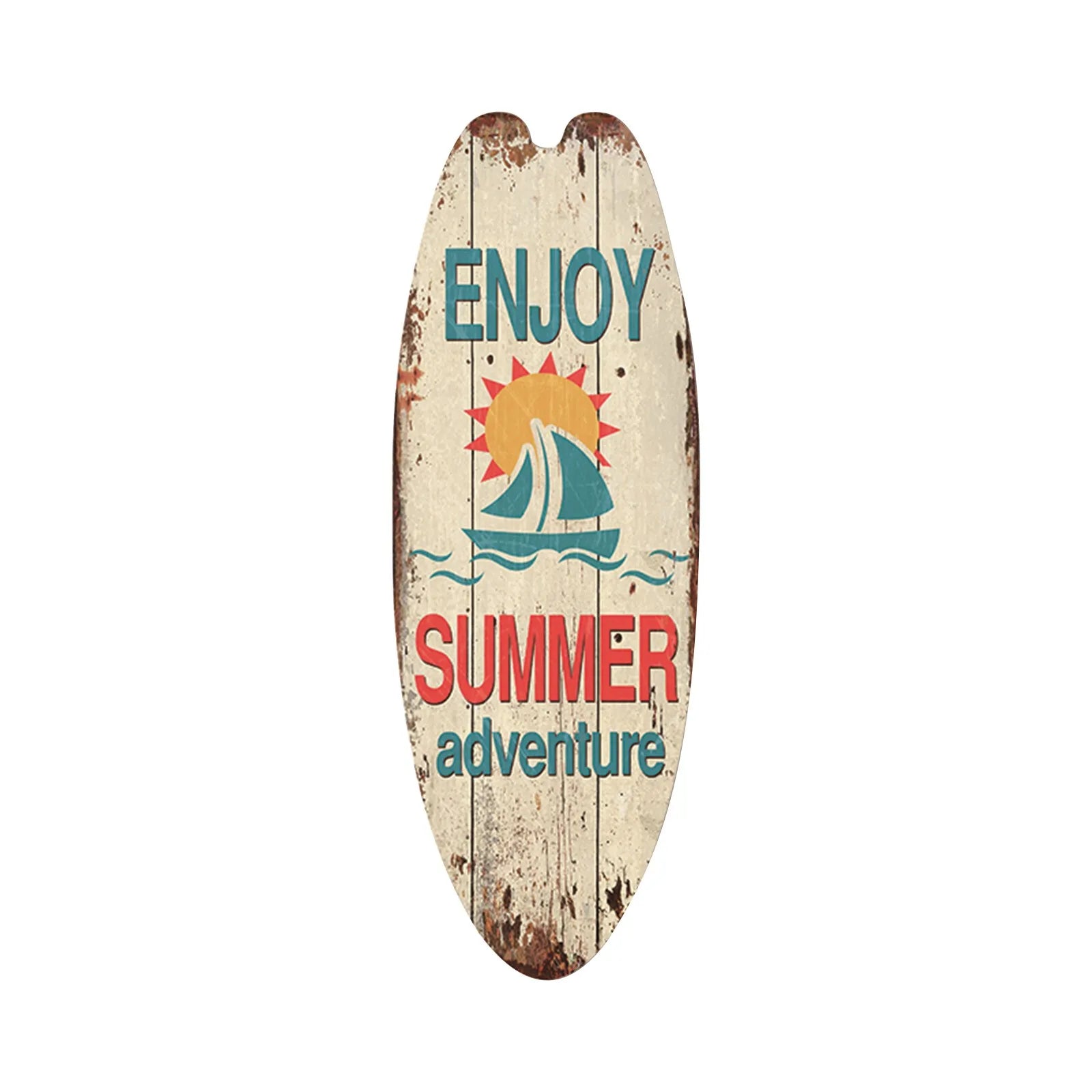 Vintage Wooden Surfboard Sign Beach Decor