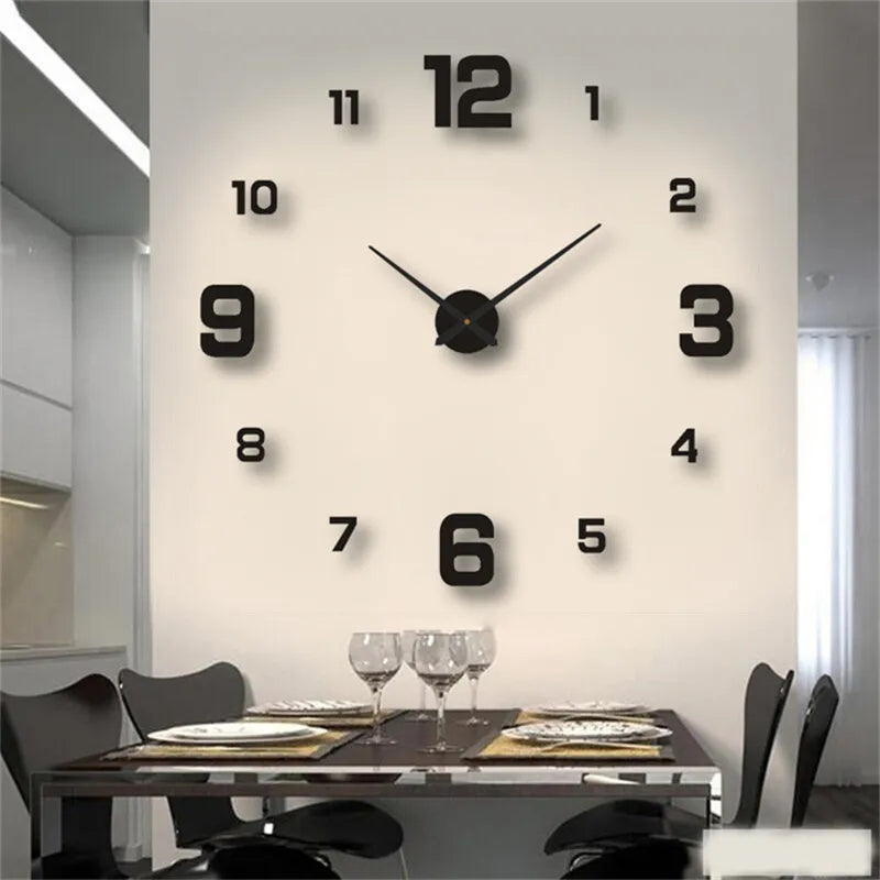 DIY Wall Clock 40cm/16'' Frameless Modern 3D Wall Clock Mirror Sticker Clock for Home Office Hotel Restaurant School Decoration