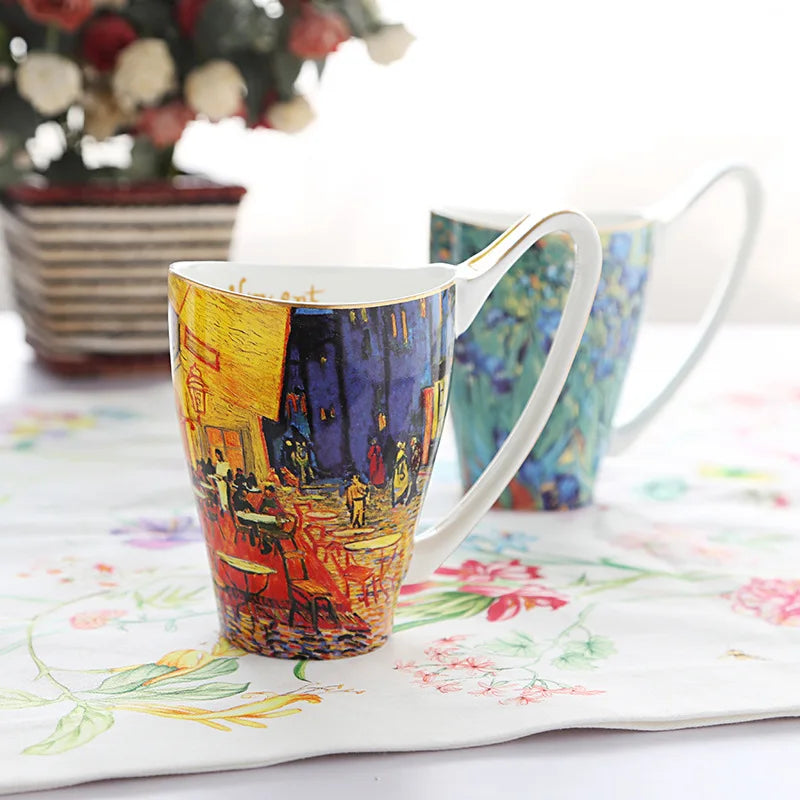 Vintage Art Paintings Ceramic Bone China Coffee Cups