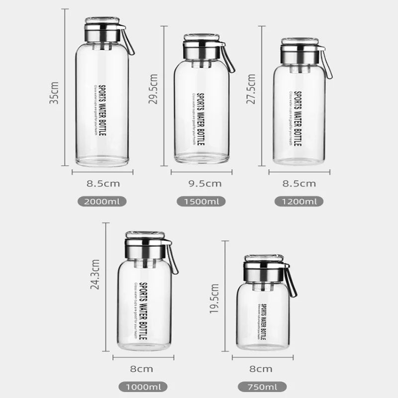 Large-Capacity Glass Water Bottle for Travel and Outdoor Use