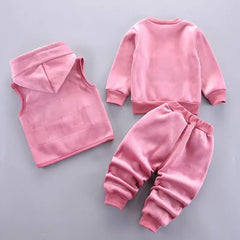 Baby Boys Clothes Sets Autumn Winter Thick Fleece Astronaut Hooded Vest Coat Pants 3Pcs for Kids Casual Outfits Girls Warm Suit