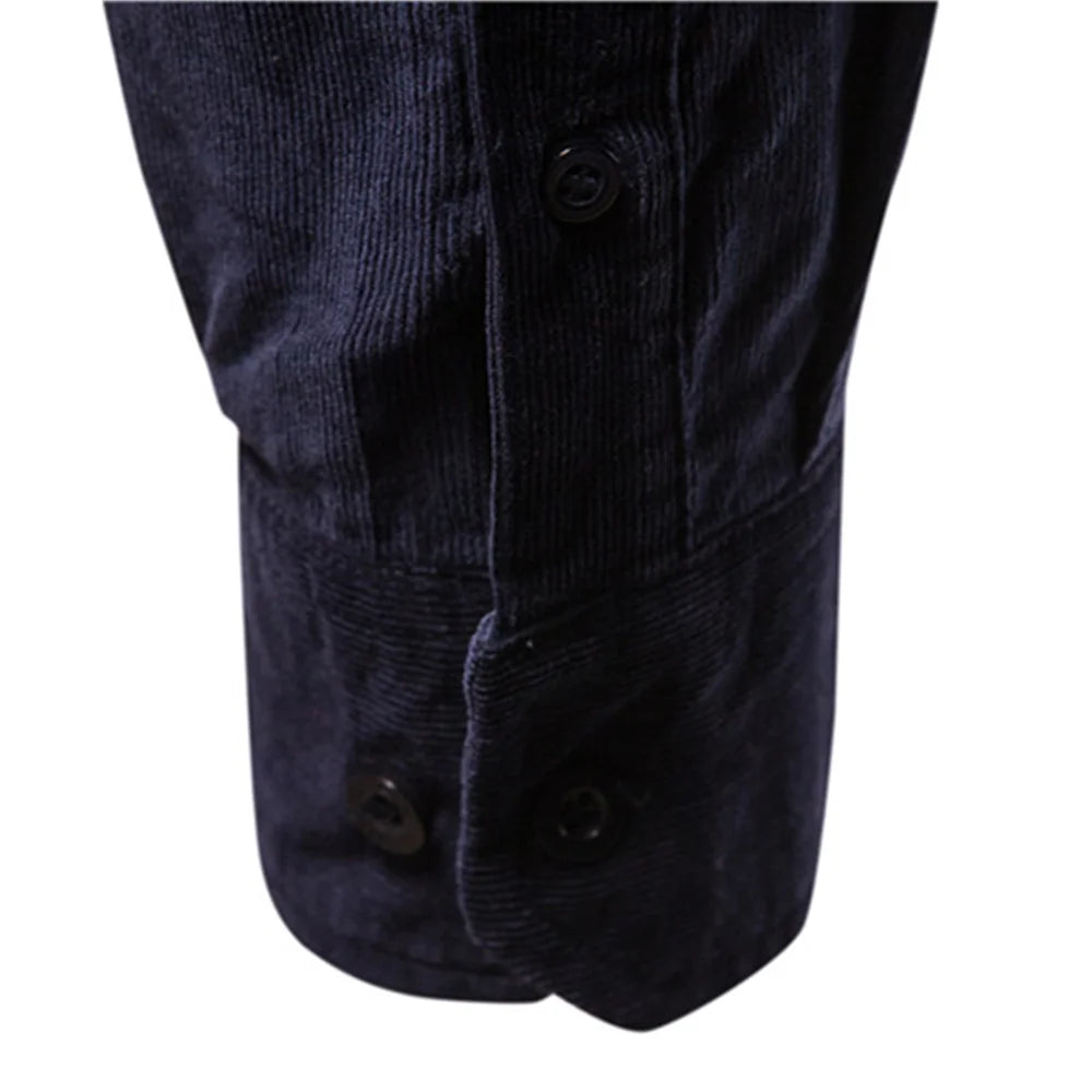 Vintage Business Casual Fashion Solid Color Corduroy Men Shirts