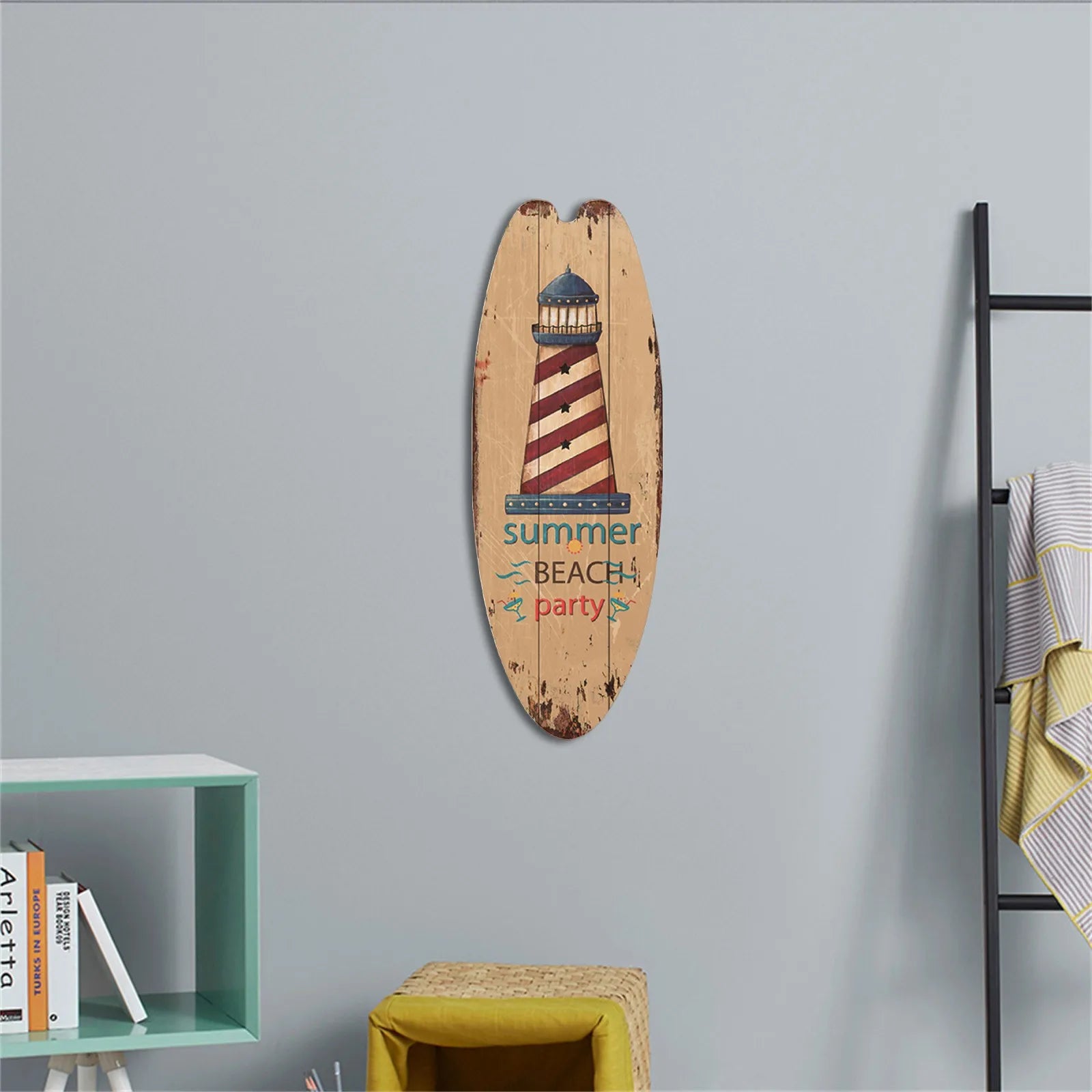 Vintage Wooden Surfboard Sign Beach Decor