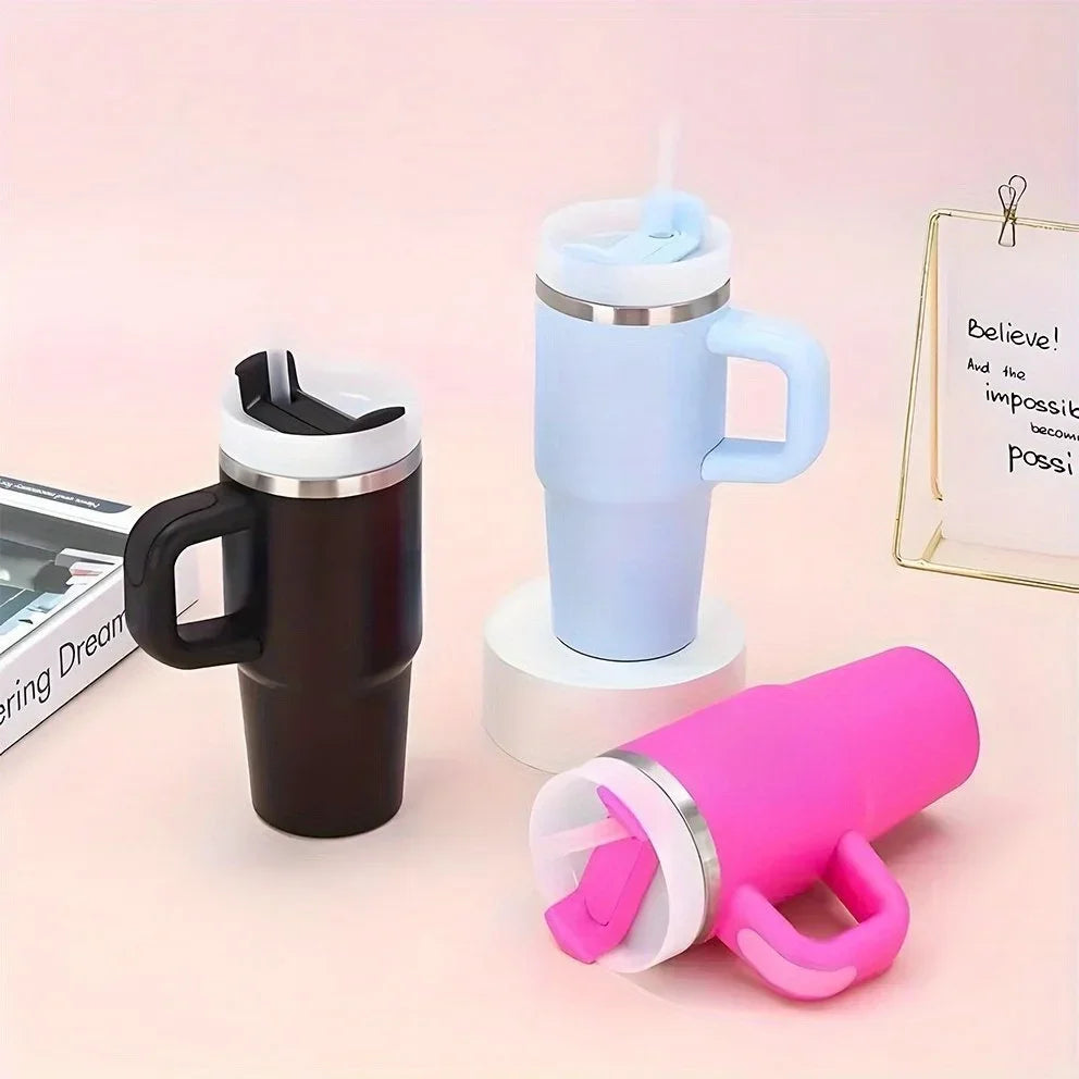 Customizable Stainless Steel Travel Cup with Straw, Personalized Name Water Bottle