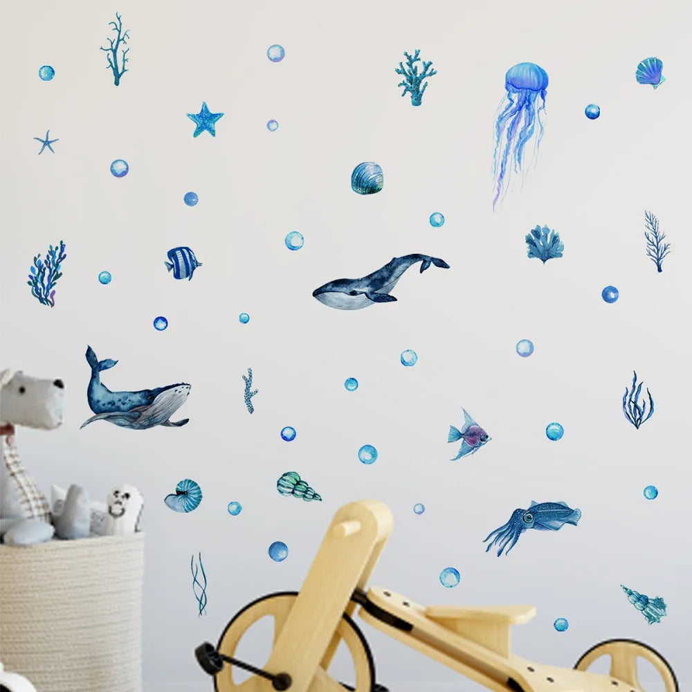 Blue Fish Luminous Wall Stickers Glow In The Dark Underwater World Wall Decals For Baby Kids Rooms Nursery Bedroom Home Decor