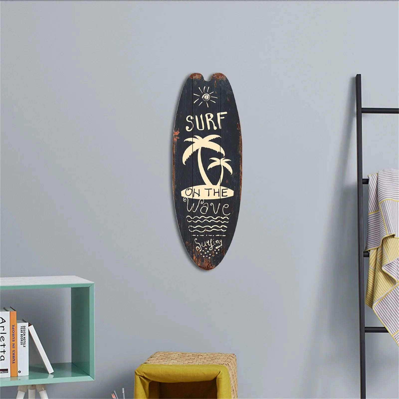 Vintage Wooden Surfboard Sign Beach Decor