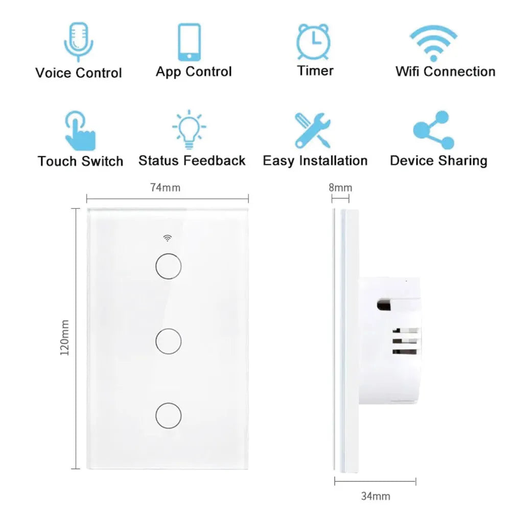 Tuya Smart Life Light Switch WiFi Touch Sensor Smart Switch App Remote Control No Neutral Wire 110V 220V For Alexa Google Home