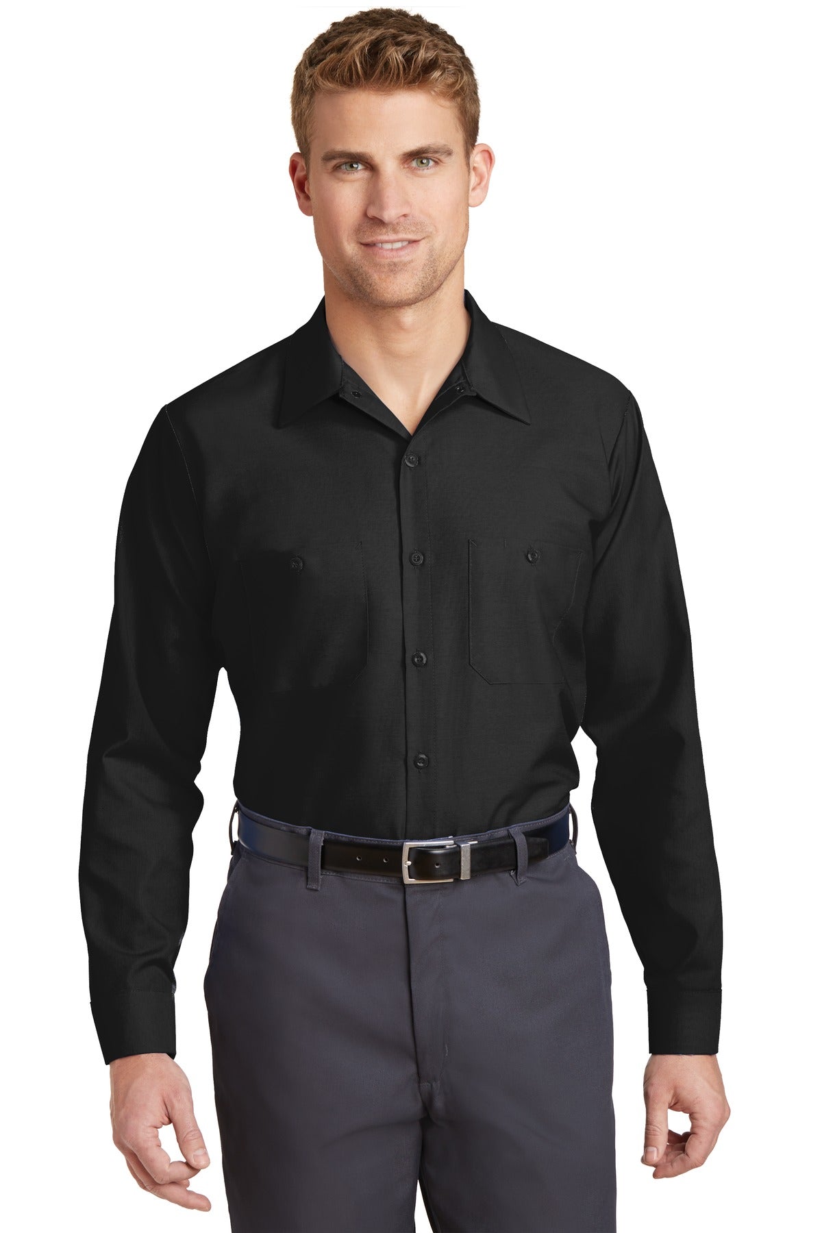 Red Kap Long Sleeve Industrial Work Shirt - Black - Front model