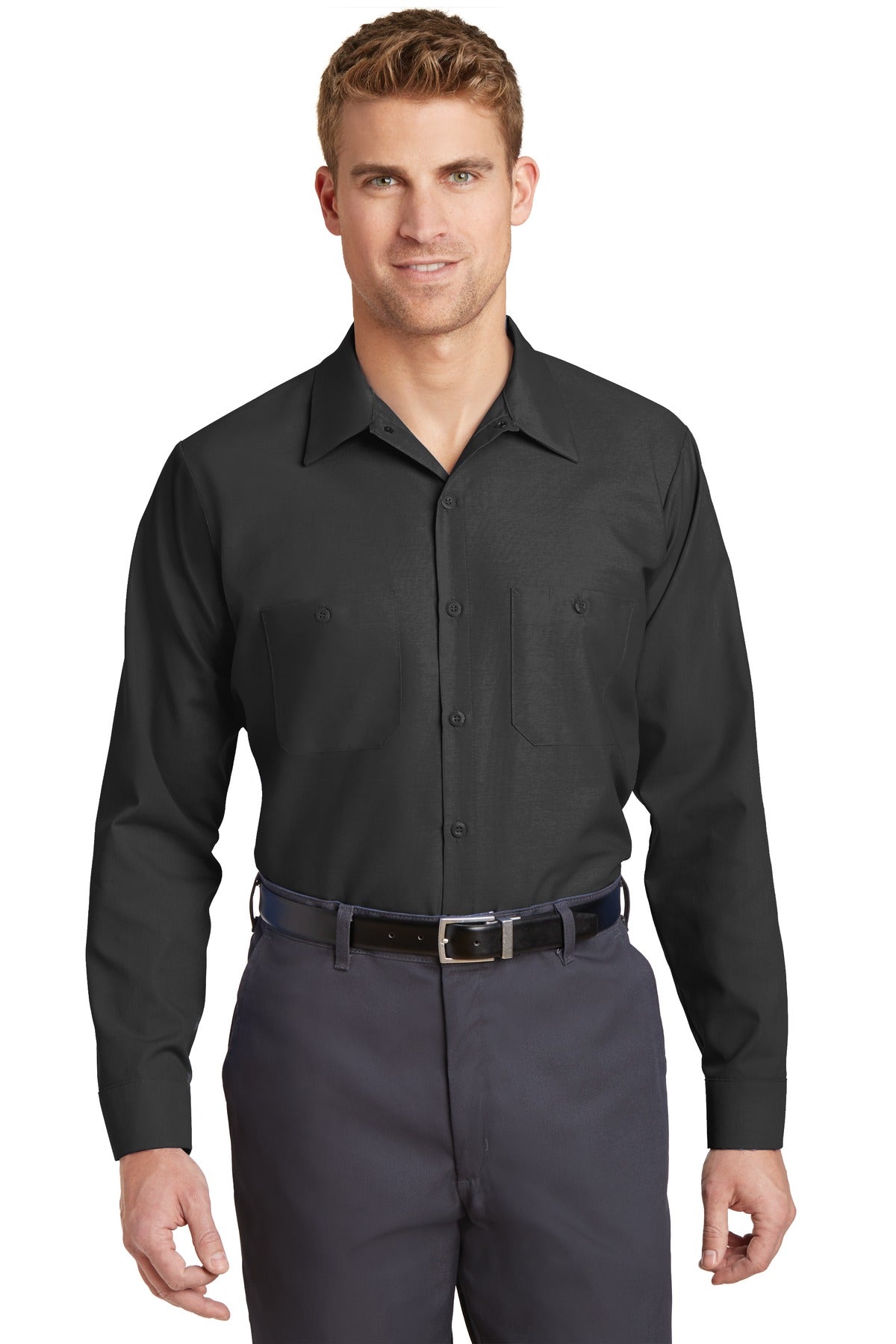 Red Kap Long Sleeve Industrial Work Shirt - Charcoal - Front model