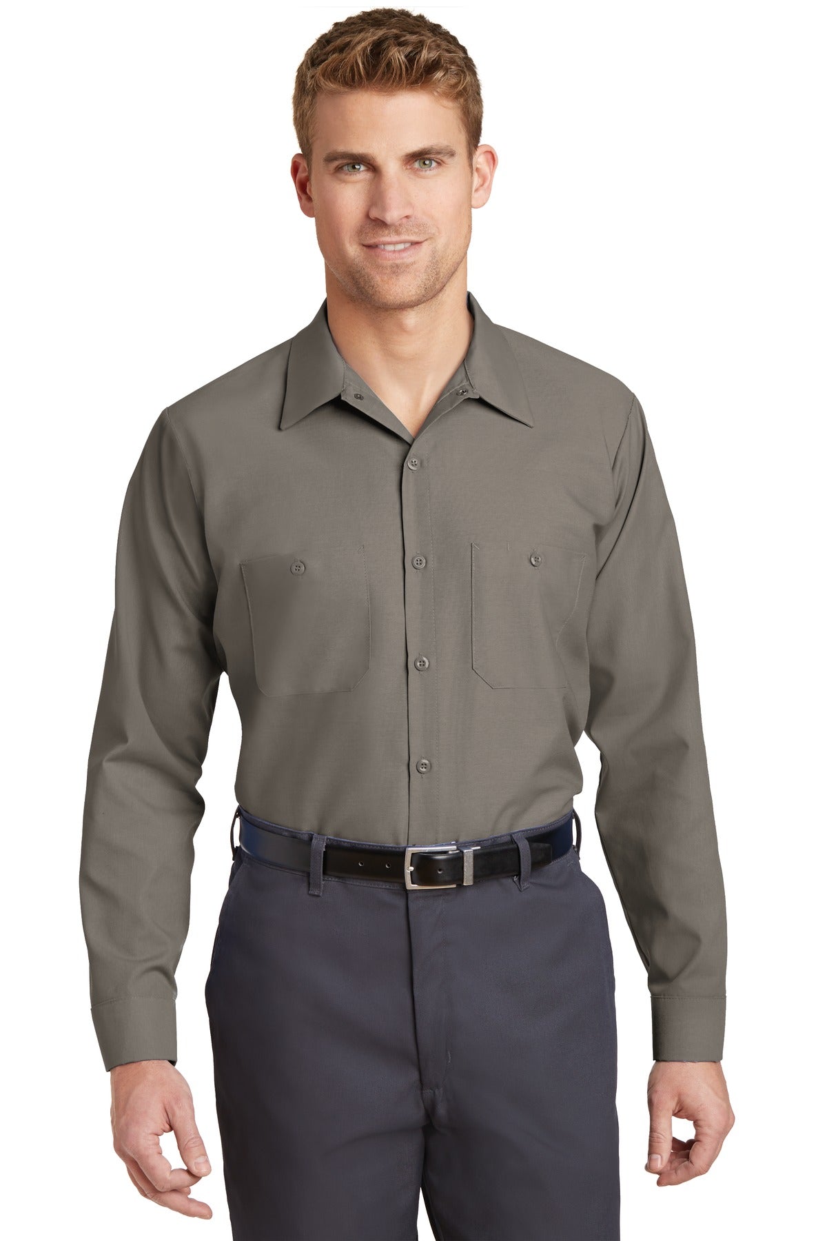Red Kap Long Sleeve Industrial Work Shirt - Grey - Front model