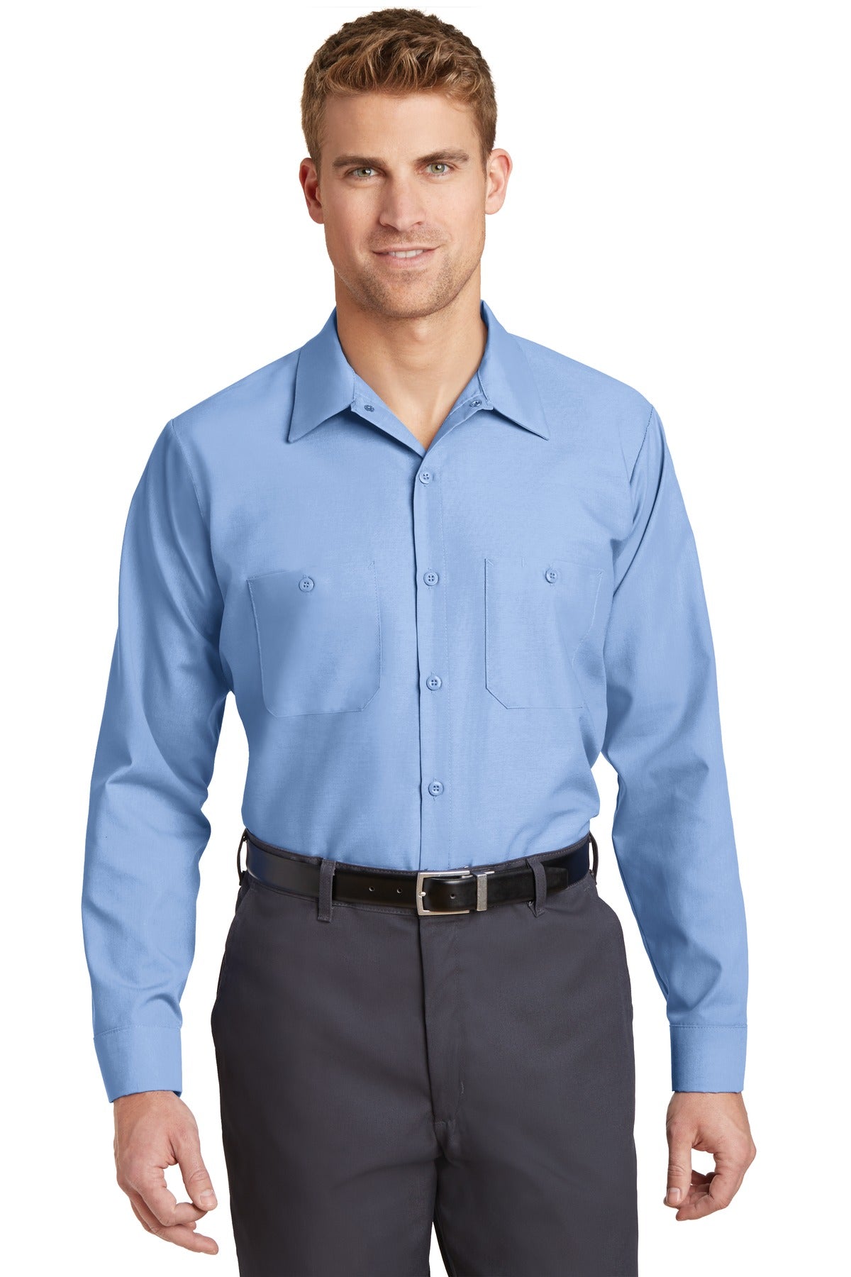 Red Kap Long Sleeve Industrial Work Shirt - Light Blue - Front model