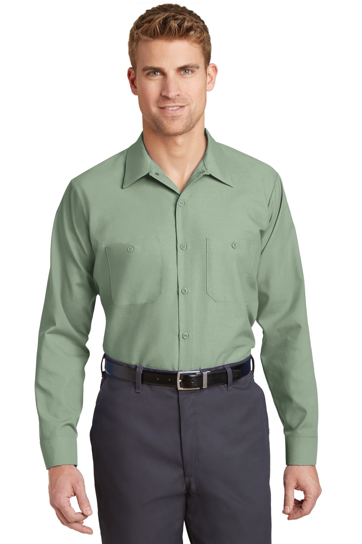 Red Kap Long Sleeve Industrial Work Shirt - Light Green - Front model
