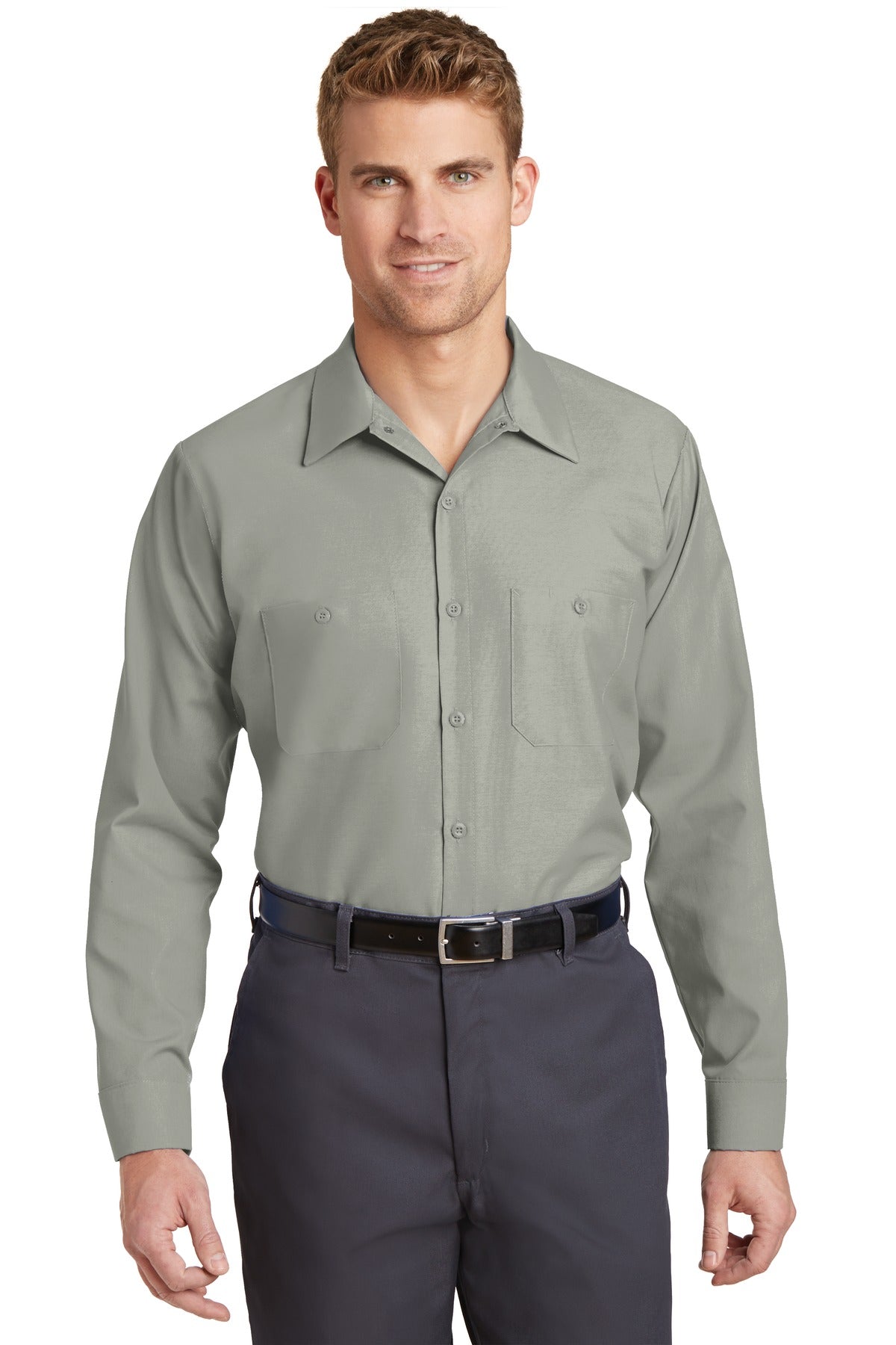 Red Kap Long Sleeve Industrial Work Shirt - Light Grey - Front model