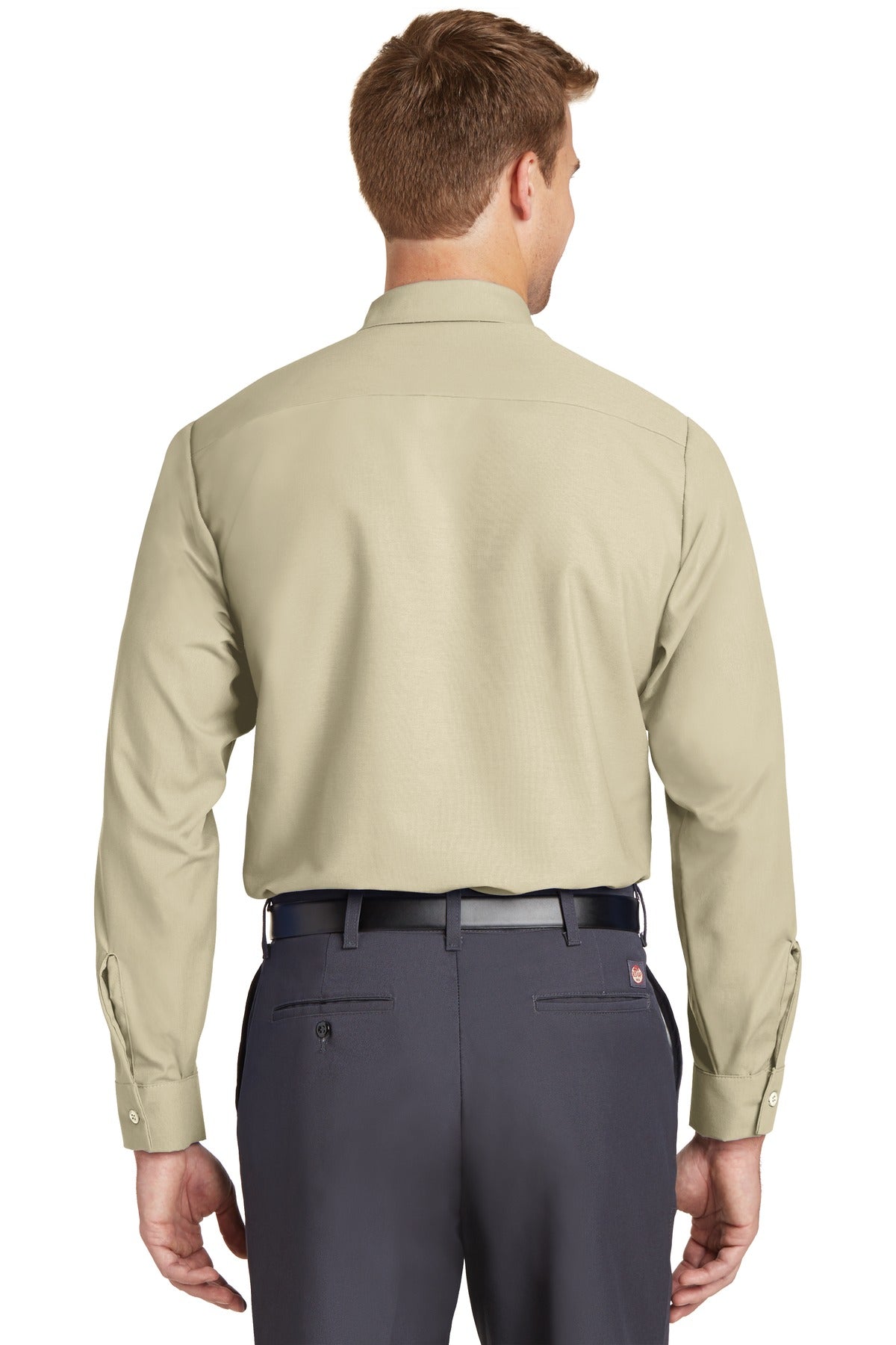 Red Kap Long Sleeve Industrial Work Shirt - Light Tan - Back model