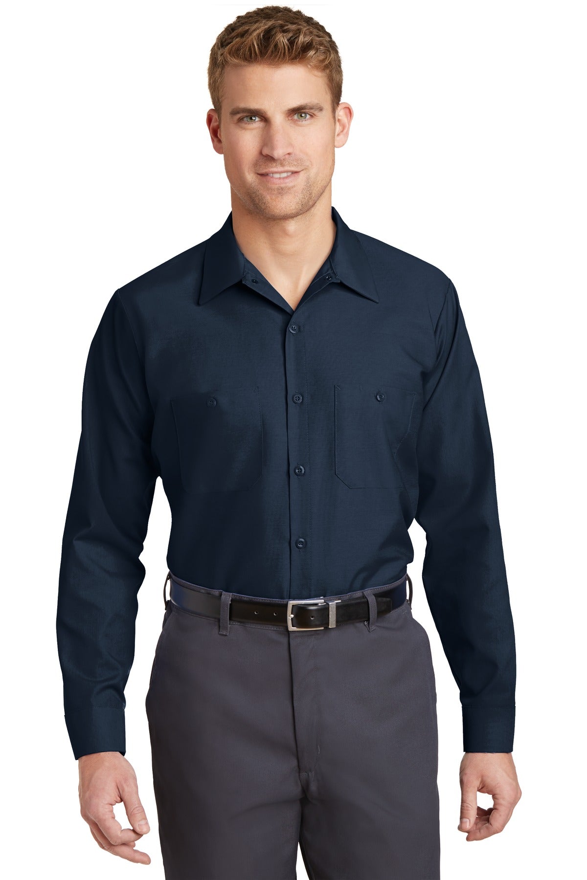 Red Kap Long Sleeve Industrial Work Shirt - Navy - Front model