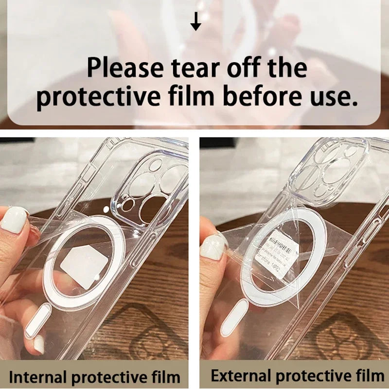 Vintage Magnetic Transparent Wireless Charge Case For iPhone