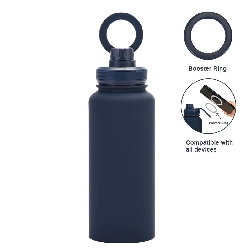 Customizable 1L Magnetic Water Bottle with Phone Holder, Personalized Gift