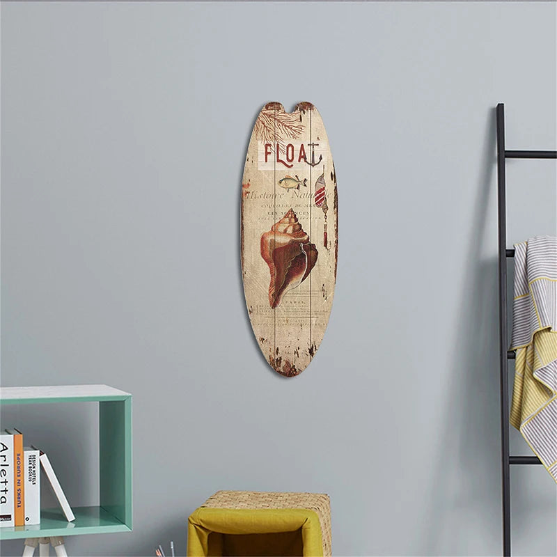 Vintage Wooden Printed Door Sign Sea Surfboard