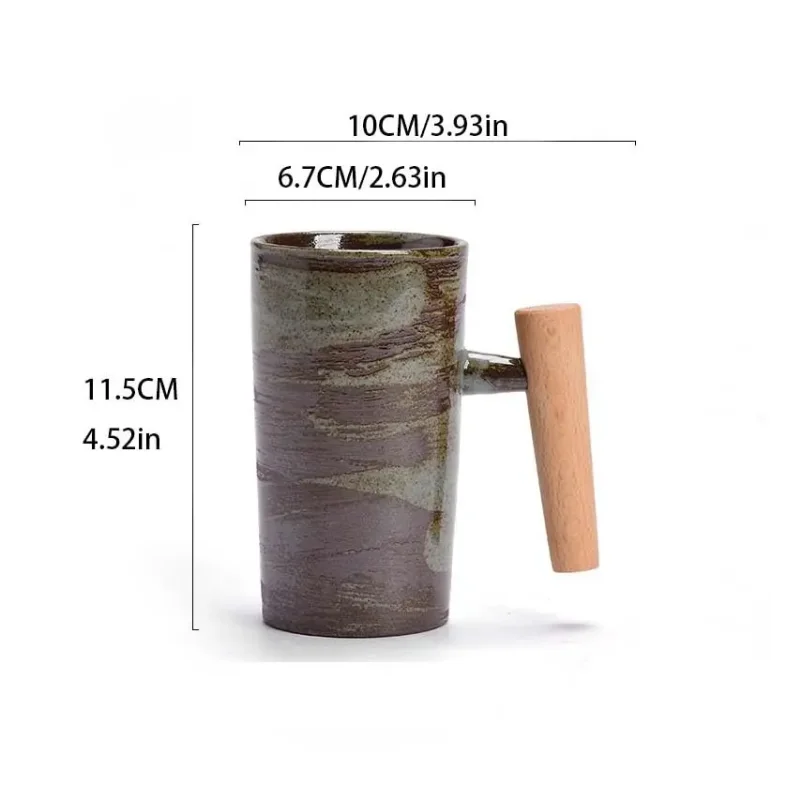 Ceramic Vintage Stoneware Wooden Handle Nordic Earth Mugs