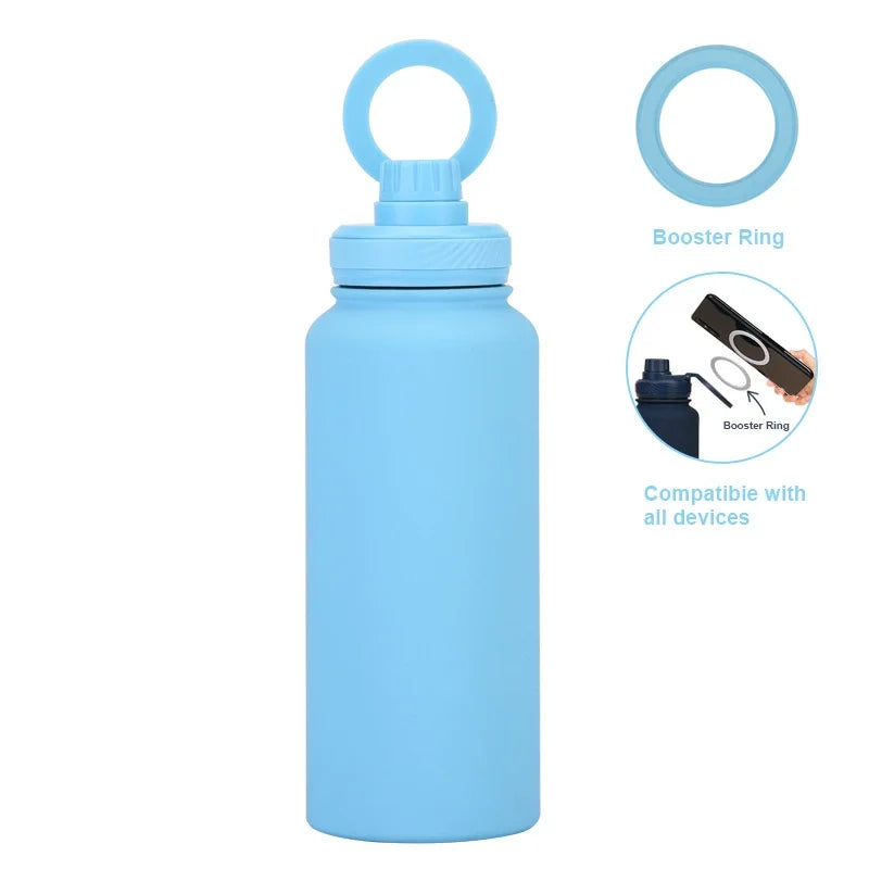 Customizable 1L Magnetic Water Bottle with Phone Holder, Personalized Gift