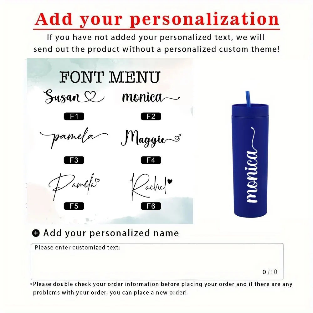 Customizable Matte Skinny Tumbler with Straw, Personalized Name Travel Cup