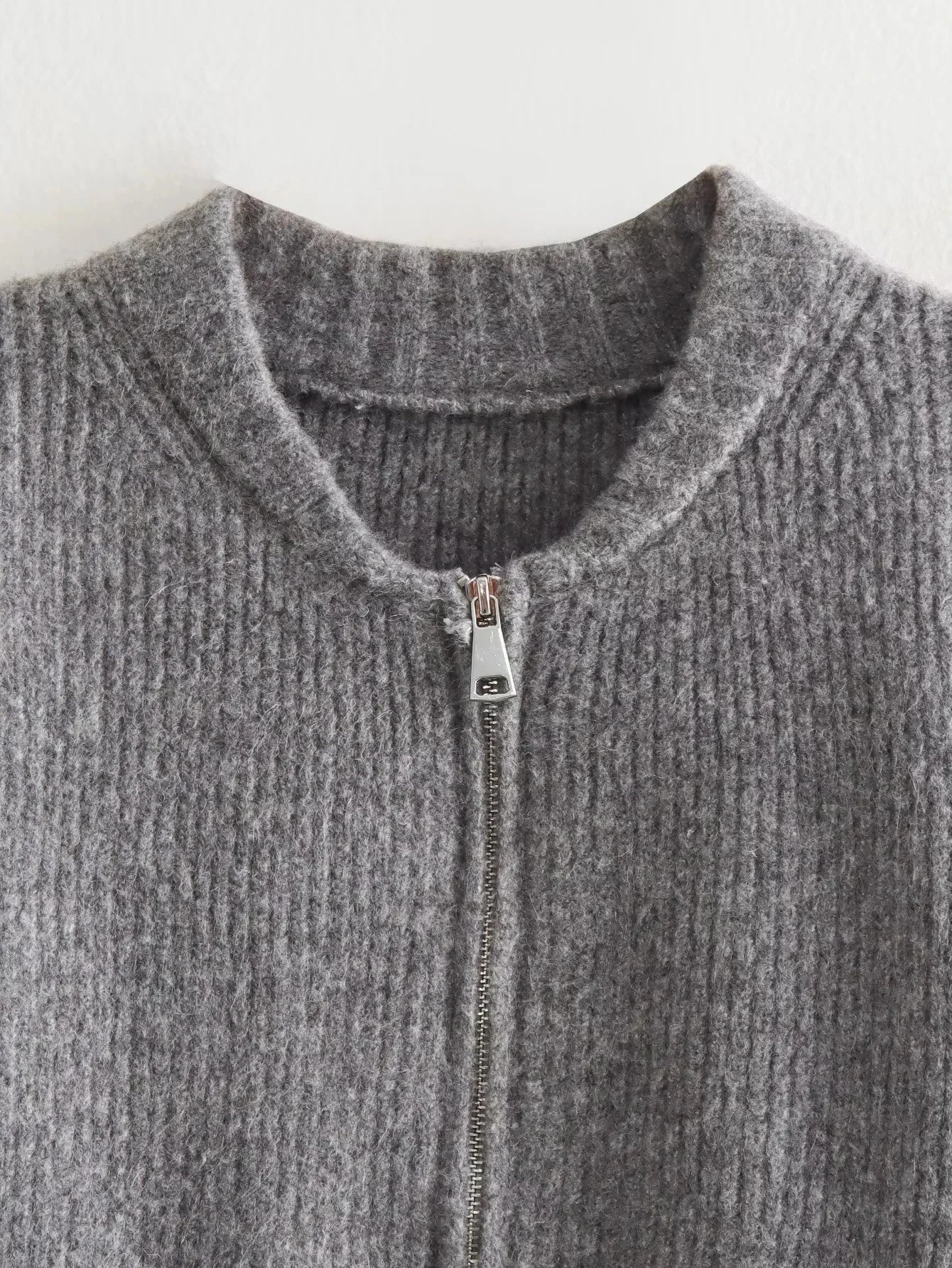 Vintage Solid Color Coat Long Sleeve Round Neck Sweater Jacket