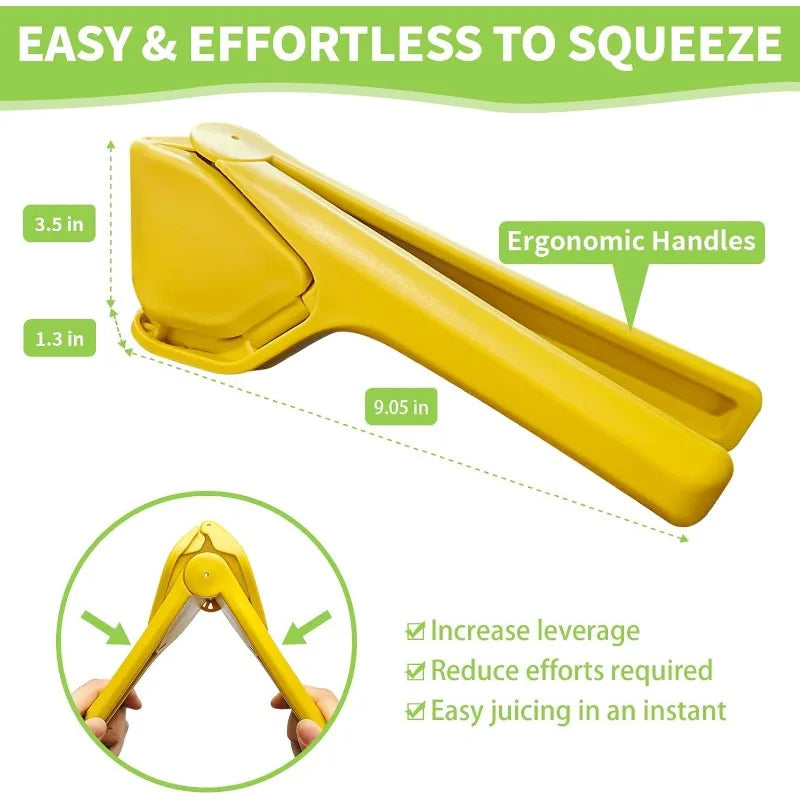 Max Juice Extraction Lemon Lime Squeezer EasytoUse Flat Lemon Squeezer with Leverage Squeezer with Built in Strainer Yellow