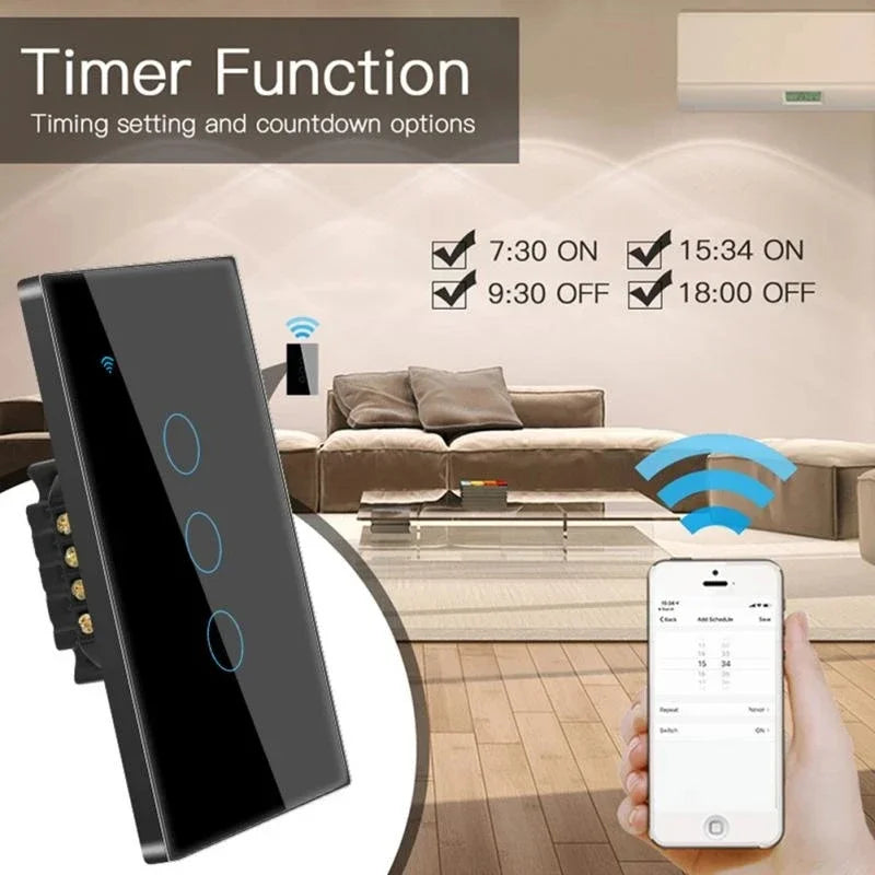 TNCE Tuya US WiFi Smart Wall Switch 1/2/3/4 Gang  No Neutral Wire Touch Sensor LED Light Switches Smart Home Alexa Google Home