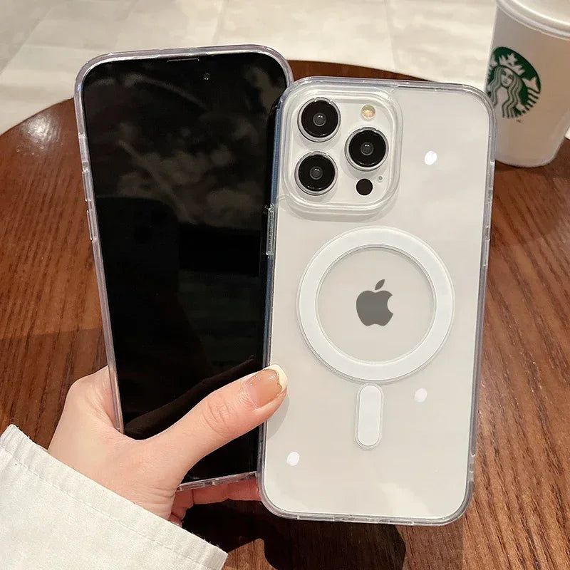 Vintage Magnetic Transparent Wireless Charge Case For iPhone