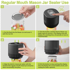 Electric Mason Jar Vacuum Sealer Kit Cordless Automatic Jar Sealer Set for Food Storage and Fermentation with Mason Jar Lids