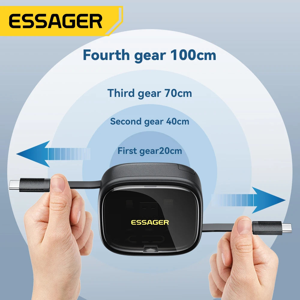 Essager USB C To Tpye C Cable PD 60W for xiaomi poco Fast Charging Data Travel Multi Functional Cord With Holder Storage Box