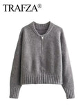 Vintage Solid Color Coat Long Sleeve Round Neck Sweater Jacket