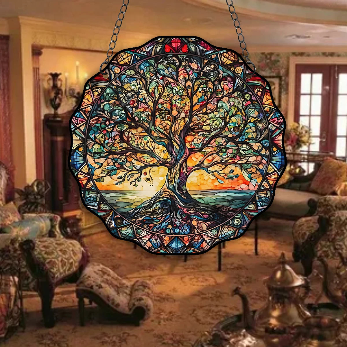Vintage Tree of Life Wall Art Decor Sun Hanging Sign